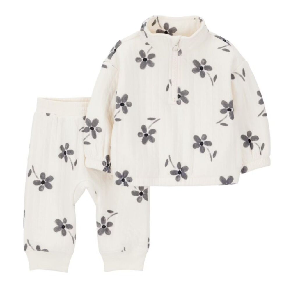 NEW Girls Sz 24 Months Quilted Pullover Shirt & Pull On Pants 2 Pc Floral Outfit